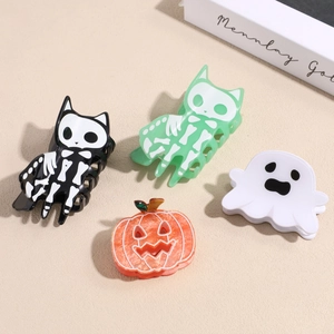 Pince à Cheveux d'Halloween Chat Squelette Fantôme en Acrylique pour Femmes Accessoires de Coiffure Fête Antidérapante