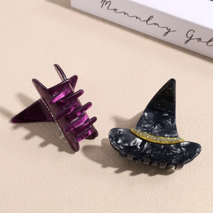 Mollette per capelli a cappello da strega per Halloween con brillanti strass neri