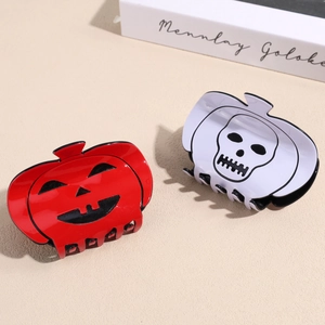 Pince à Cheveux Halloween Citrouille Squelette Drôle pour Femmes Pince en Acrylique Crâne Accessoires de Cheveux