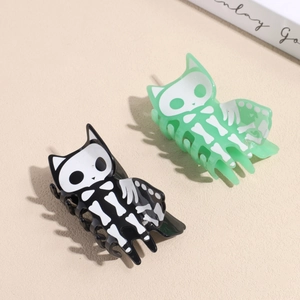 Pinces à cheveux squelette de chat en noir et vert gelée pour coiffure d'Halloween