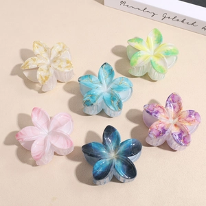 Pince Crabe de Mode en Forme de Fleur Motif Marbre Dégradé Forme de Lys Accessoire de Cheveux en Plastique pour Femme