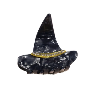 Pinza per capelli a cappello di strega in acetato con glitter e strass per festa Halloween