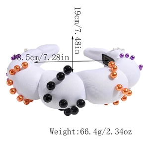 Padded white sponge headband with orange, purple and black pearls for Halloween party