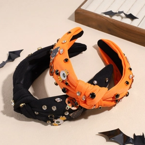 Serre-tête noué d'Halloween avec strass et breloques citrouille en noir et orange