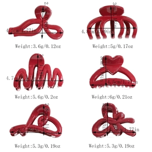 Detailed size and weight chart for various red hair clips and elegant claw clips