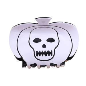 Pince à cheveux Halloween en forme de citrouille blanche avec motif tête de mort