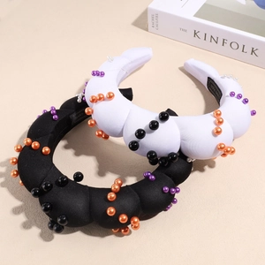 Chic padded cloud headband with colorful faux pearls for Halloween party hair styling