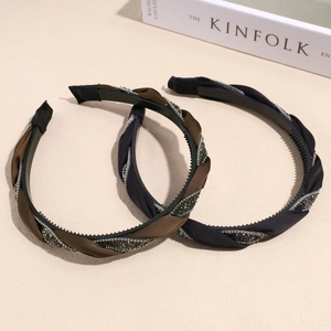 Serre-têtes en satin torsadé avec strass brillants en noir et marron foncé