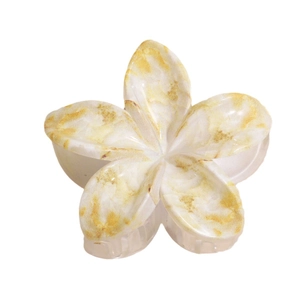 Pince à cheveux fleur de lys élégante avec motif marbré jaune et blanc raffiné