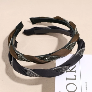 Lot de deux serre-têtes torsadés avec strass noir et café et peigne intérieur antidérapant