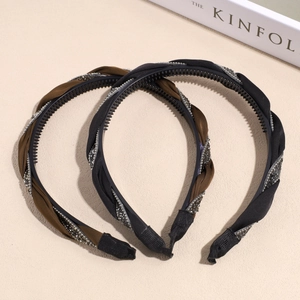 Serre-têtes tressés à strass en noir et marron avec dents intérieures antidérapantes