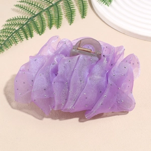 Purple Mesh Pleated Hair Claw For Women Sweet Organza Rhinestone Hair Clip Elegant Ponytail Bun Hair Accessory Fashionable