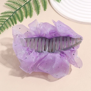 Elegant purple organza hair claw clip with silver dots and pleated mesh design