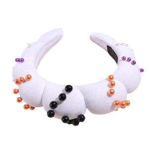 White sponge headband with colorful faux pearls for Halloween party hair styling