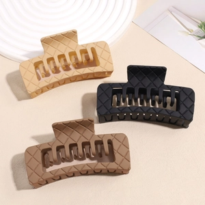 Minimalist matte square shark hair clips with diamond pattern in three neutral colors