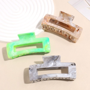 Large Rectangular Hair Claw Clip For Women Marble Pattern Hollow Geometric Shark Clip Korean Style Non-Slip Hair Accessory