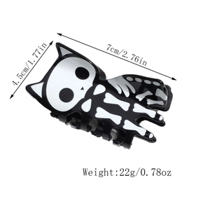 Détails de la pince à cheveux chat squelette Halloween avec dimensions 7cm et poids 22g