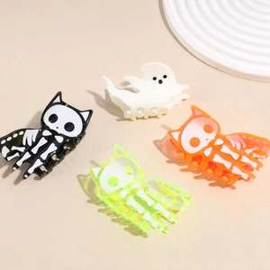 Pince à Cheveux Halloween Chat Squelette Fantôme Pince à Requin en Acrylique pour Femme Accessoires de Cheveux de Fête