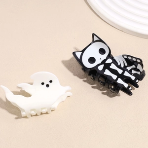 Lot de pinces à cheveux Halloween avec fantôme et chat squelette en acrylique