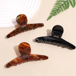 French Vintage Acetate Large Hair Claw Clip Elegant Tortoiseshell Gold Letter Barrette For Women Hair Accessories