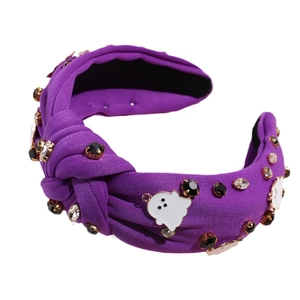 Serre-tête noué violet d'Halloween avec strass brillants et breloques fantômes