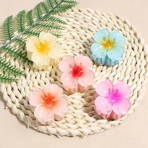 Pinces à cheveux en forme de fleur en acrylique dégradé sur un tapis tressé