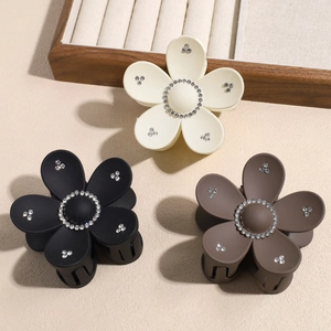 Pince à Cheveux Fleur Mate Élégante Style Français Avec Strass Pince à Cheveux Florale Botanique Accessoires pour Femmes