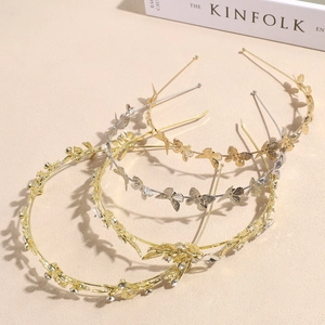 Serre-tête Élégant en Métal avec Feuilles et Papillons Strass Or Argent Alliage pour Mariage Fête Femme Accessoires Cheveux