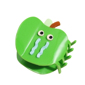 Niedliche grüne Apfel-Haarklammer aus Acetat mit lustigem Cartoon-Gesicht Design