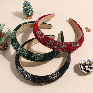 Christmas Snowflake Padded Rhinestone Headband For Women Vintage Sponge Hair Hoop Sparkling Hair Accessories For Festive Party