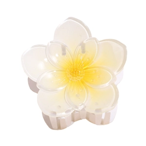 Elegant gradient flower hair claw clip with translucent white resin petals and yellow center