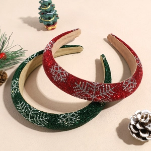 Sparkling rhinestone Christmas snowflake headbands in festive red and green colors