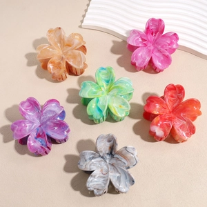 Elegant Marble Pattern Flower Hair Claw Clip Minimalist Acrylic Floral Hair Catch Clip Sweet Hair Accessory For Women
