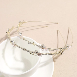 Elegant gold butterfly and cherry blossom headband with rhinestones and pearls