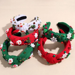 Serre-Tête Noué de Noël Père Noël Tissu Festif Bonhomme de Neige Flocon de Neige Strass Künstliche Perle Bandeau Cheveux Femme Accessoire