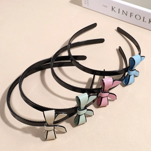 Korean Bow Headband Women Plastic Resin Non-Slip Teeth Thin Frame Contrast Border Sweet Daily Hair Styling Accessory