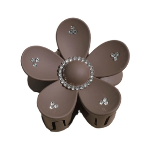Pince à cheveux fleurie marron mat élégante avec décoration de strass étincelants