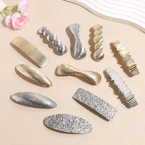 Set di 11 fermagli per capelli premium in lega oro e argento con texture metallica