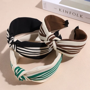 Vintage Striped Wide Knot Headband For Women Knitted Fabric Elegant Hair Band Casual Daily Fashion Hair Hoop Accessories
