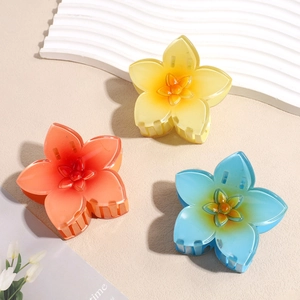 Pinces à cheveux fleurs jaune orange et bleu avec texture gelée translucide
