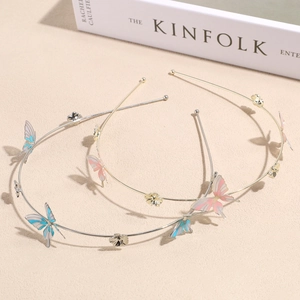 Elegant Thin Metal Headband With Enamel Butterfly And Flowers Korean Style Sweet Hair Accessory For Women Wedding Party Jewelry