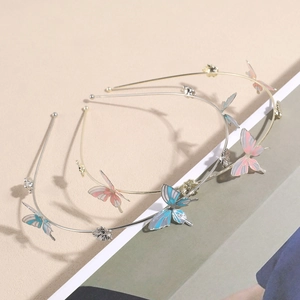 Minimalist pearl butterfly metal headbands with gradient floral details for women