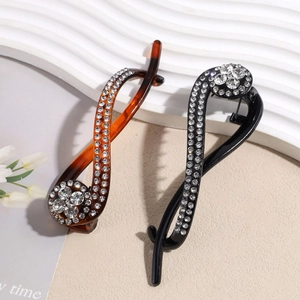Pince à Cheveux Banane Élégante en Strass Griffe à Cheveux en Résine Torsadée Pour Femmes Quotidien Fête Accessoires de Coiffure