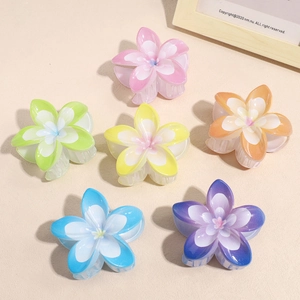 Pince à Cheveux Fleur de Frangipanier Dégradé Style Coréen Doux Résine Paillettes Pince Requin Femmes Accessoires Cheveux de Plage