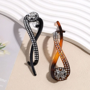 Barrettes bananes élégantes en forme d'infini avec strass brillants en noir et écaille de tortue