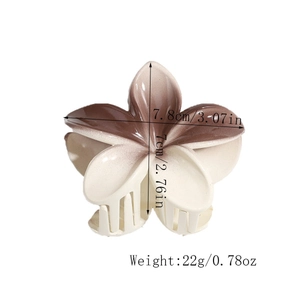 Detail view of the 7.8cm gradient chocolate brown flower hair claw clip with metal spring