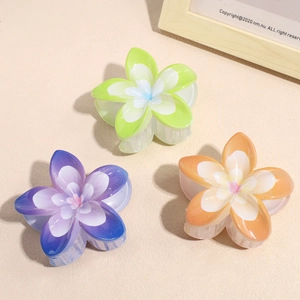 Pinces à cheveux fleurs dégradées en vert, violet et orange avec fini mat