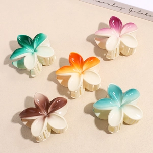 Fashion Candy Color Gradient Plumeria Flower Hair Claw Clip Sweet Resin Tropical Floral Shark Clip Hair Accessories For Women