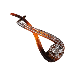 Barrette banane ambrée élégante avec strass et design torsadé en résine de haute qualité