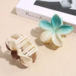 Floral hair claw clips with blue-green gradient and matte resin flower hair accessories